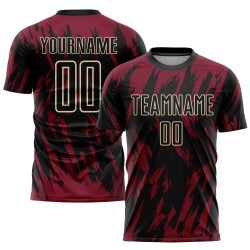 Maglia da calcio personalizzata Crimson Black-City Cream con stampa a sublimazione