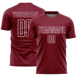 Maglia da calcio personalizzata con stampa a sublimazione di forme geometriche bianche e cremisi