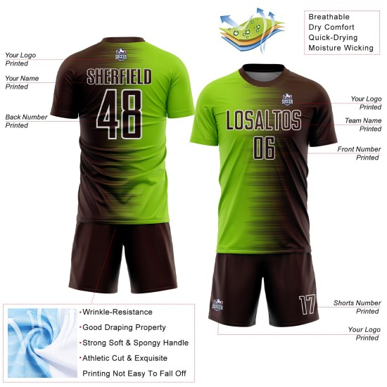 Maglia da calcio personalizzata con stampa a sublimazione, sfumatura verde neon marrone-bianco
