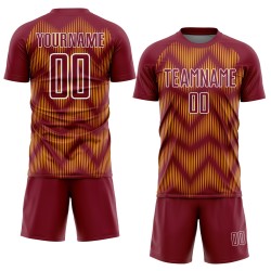 Maglia da calcio personalizzata con stampa a sublimazione Crimson Gold-White Line