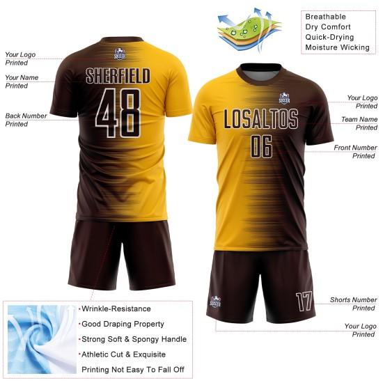 Maglia da calcio personalizzata con stampa a sublimazione con gradiente marrone oro-bianco