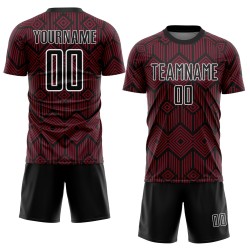 Maglia da calcio personalizzata Crimson Black-White con forme geometriche astratte stampate a sublimazione Maglia da calcio personalizzata Crimson Black-White con forme geometriche astratte stampate a sublimazione
